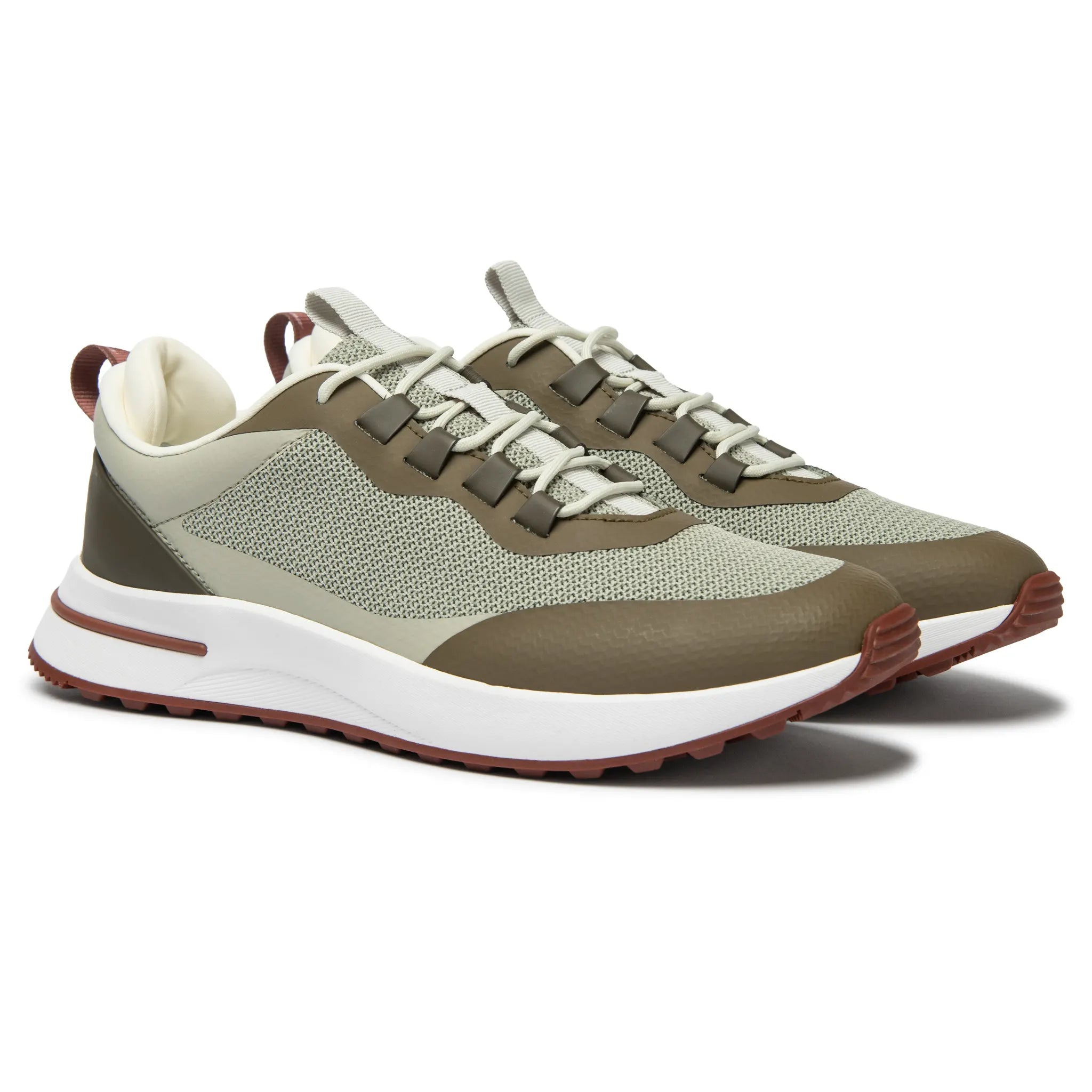 Front Side View of Loro Piana Week End Walk Frost Dark Green Linen Mesh Sneaker FAM1718_F7X9